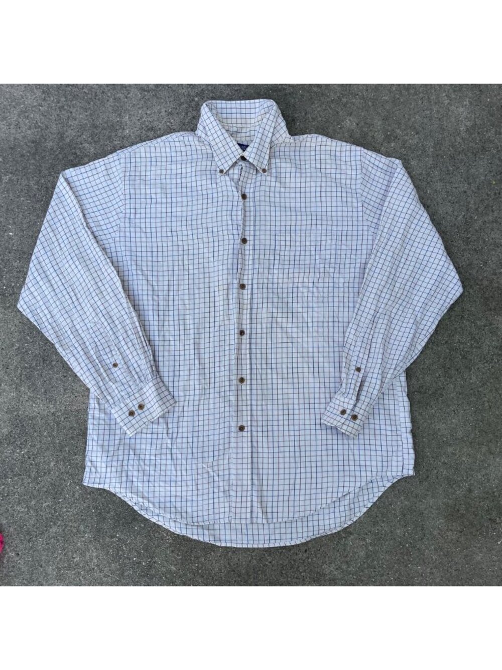 Vintage Lands End Windowpane Shirt Mens L 16 16.5 100% Cotton Hong Kong Casual